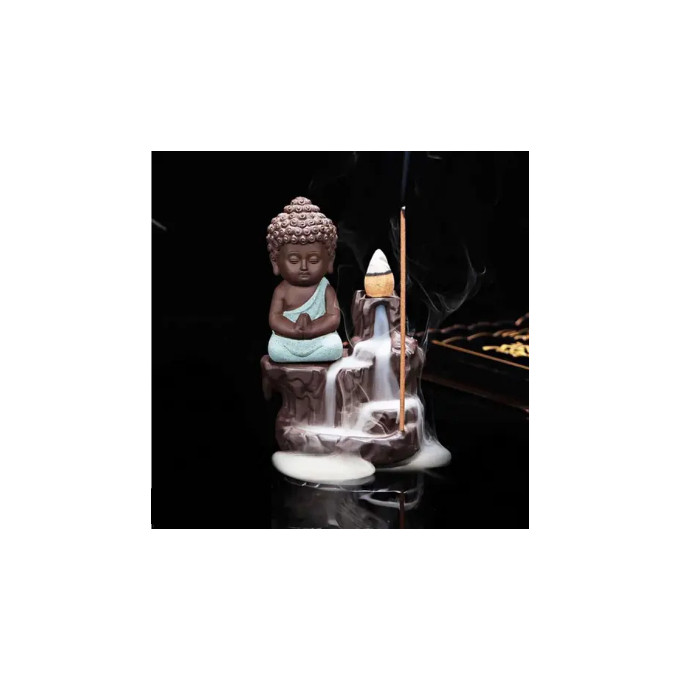 Miss Peach Handicrafted Meditating Monk Buddha Smoke Backflow incense burner with 10 Smoke Backflow Incense Cone